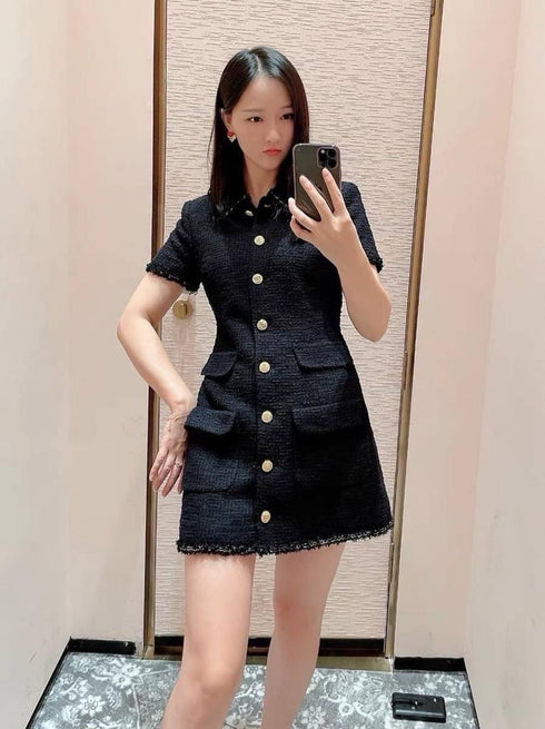 HELLO FASHION Tweed Single Breasted Dress